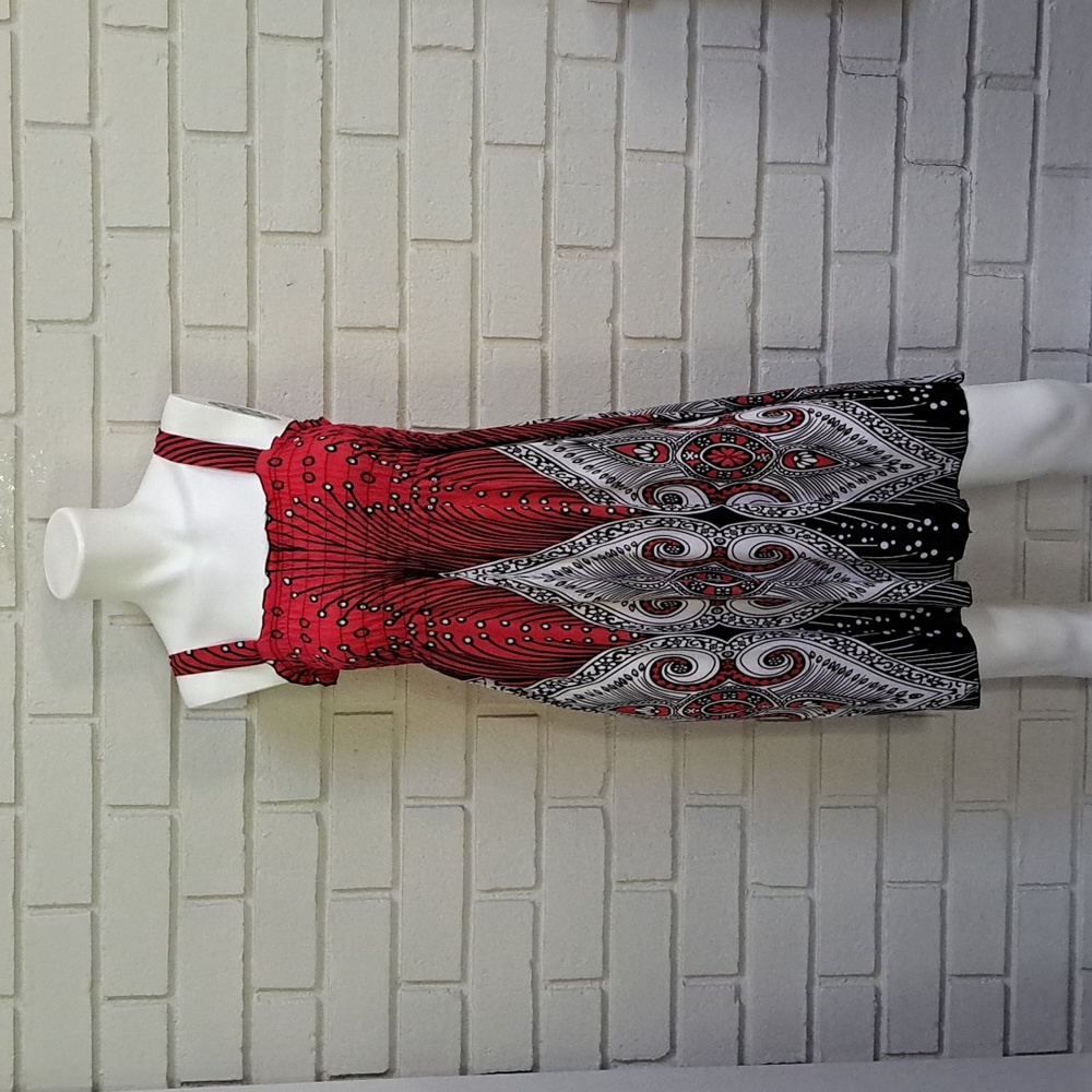 Fashion Beautiful Bold Red/Black  Paisley Smocked Dress. Size Medium NWOT